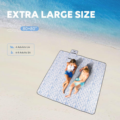 ZAZE Beach Blanket, Waterproof Sandproof Picnic Blanket with Stakes, 80 * 80 Oversized Mat for Outdoor Camping