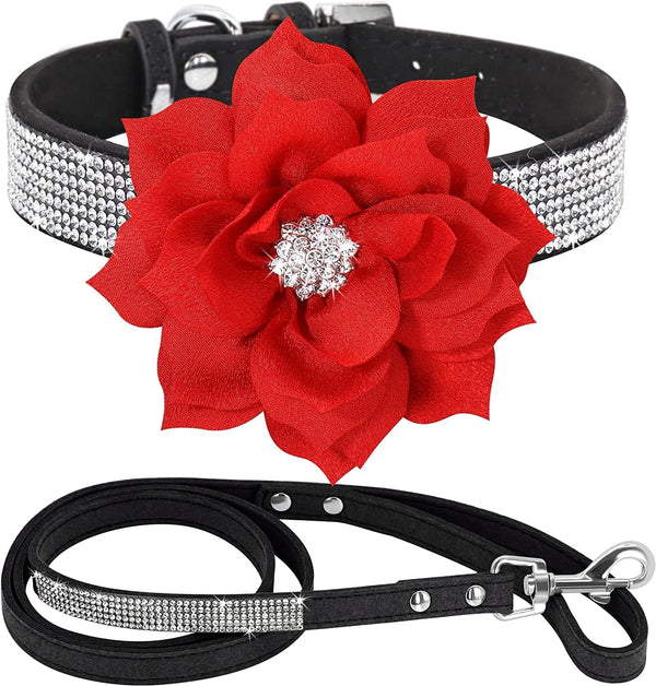 Cute Dazzling Sparkling Elegant Fancy Soft Suede Leather Bling Rhinestone Crystal Jeweled Pet Cat Dog Puppy Collar and