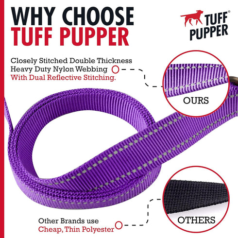 Tuff Pupper Heavy Duty Dog Leash with Double Handle, Reflective Safety Locking Carabiner for Medium & Large Dogs