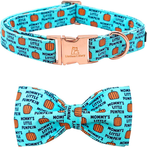 Lionheart Glory Dog Collar - Fall Pumpkin Bow Adjustable Collar for Medium Dogs