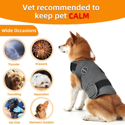 Dog Anxiety Jacket - Skin-Friendly Calming Shirt for Thunder, Fireworks, Vet Visits, Anti-Anxiety Vest
