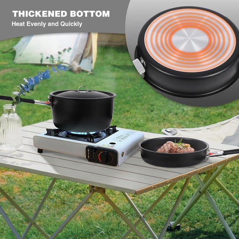 REDCAMP Camping Cookware Mess Kit, Lightweight Non-Stick Cooking Pot and Frying Pan with Mesh Bag
