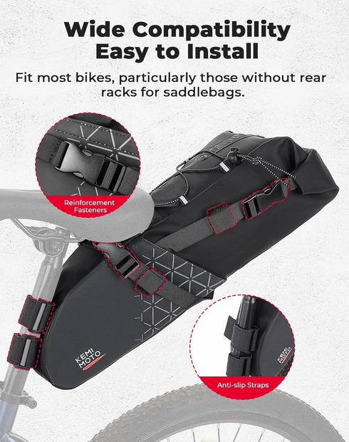 KEMIMOTO 13L Bike Saddle Bag - Waterproof Large Capacity Adjustable Cycling Storage Accessories