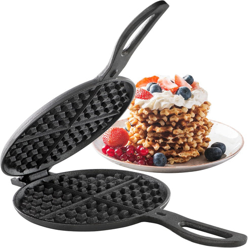 Megachef 6.7 Inch Round Cast Iron Pie Iron Outdoor/Camping Cookware with Long Handle
