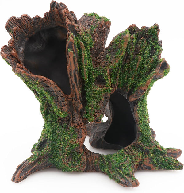 AQUA KT Tree Stump Trunk Hollow Decoration, Betta Cichlid Cave Rocks for Fish Hiding Tank