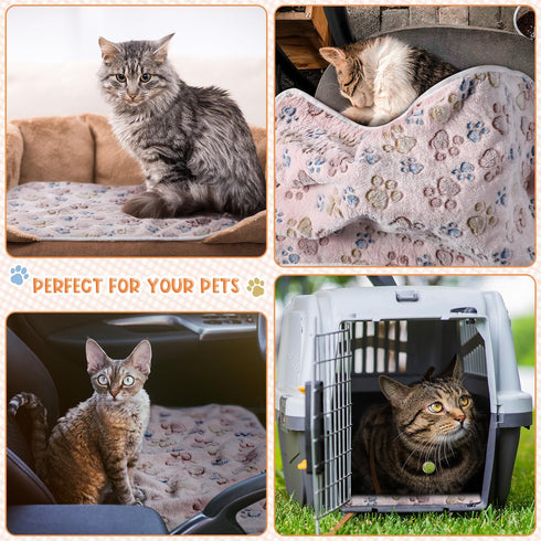 4 Pcs Pet Blanket, Dog Puppy Blanket, Paw Print Fleece Blanket for Small Medium Pet, Warm Soft Sleep Mat, Large (41 x