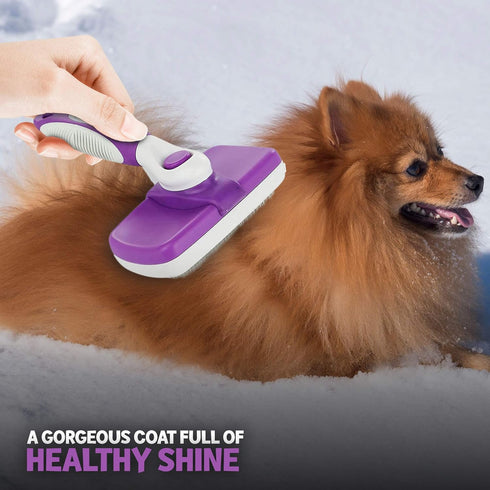 POODLIE Dog Grooming Brush, Self Cleaning Slicker Brush for Dogs and Cats, Purple