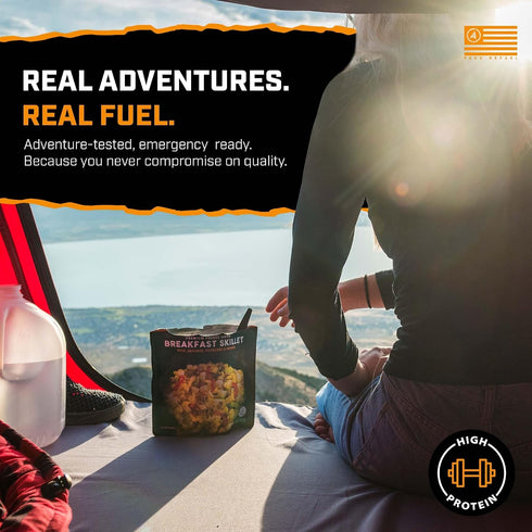 2-Pack Backpacking, 2 Peak Refuel Breakfast Skillet | Freeze Dried Camping & Emergency Prep Food | Servings Per Pouch
