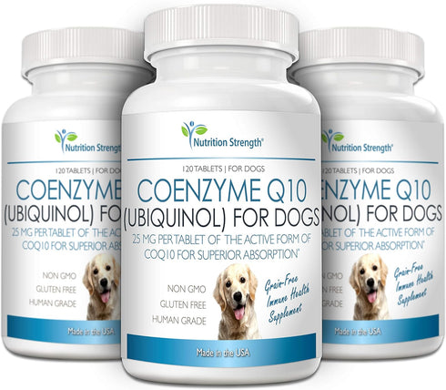 Coenzyme Q10 for Dogs, Ubiquinol Grain-Free Supplement, Promotes Heart Health, Cognitive & Energy Support, 120 Chewable