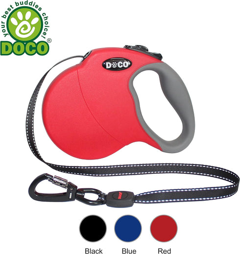 DOCO All Day Adventure Retractable Dog Leash, Medium 16 Feet with Stop-and-Lock Control & Reflective Tape
