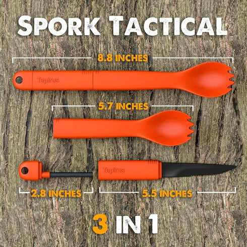 Tapirus Spork Tactical Orange - BPA Free Spoon Fork, Stainless Steel Knife and Fire Starter for Outdoors