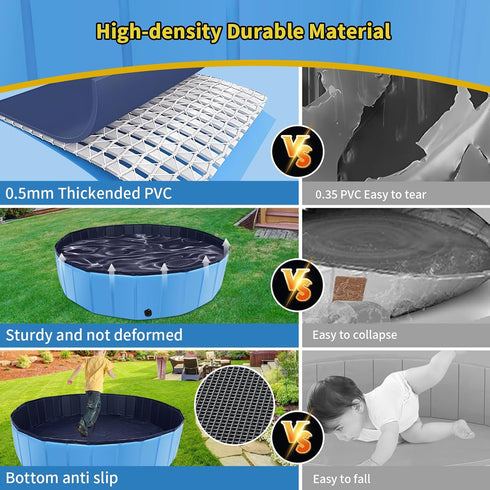 CACSPS 55" 12" Swimming Foldable Dog Pool, x Kiddie Pool with Hard Plastic, Non-Slip Dog Bath Tub for Outdoor Backyard