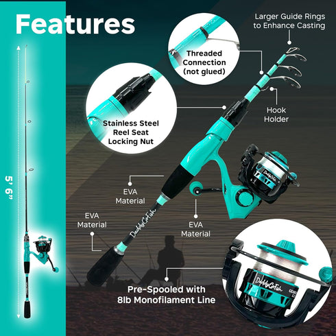 Spinning Fishing Rod and Reel Combo Set with Tackle Box, Kids Fishing Pole, Carbon Fiber Telescopic Fishing Rod Kit