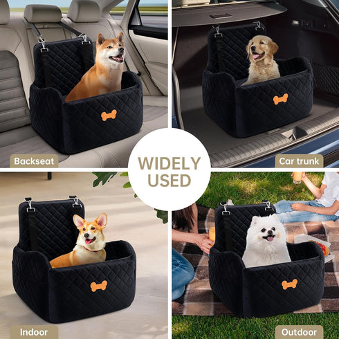 KEELUXE 2 30lb 2 Dog Car Seat for Small Dogs, Dog Booster Seat Filling in Thick Memory Foam with Safety Leashes