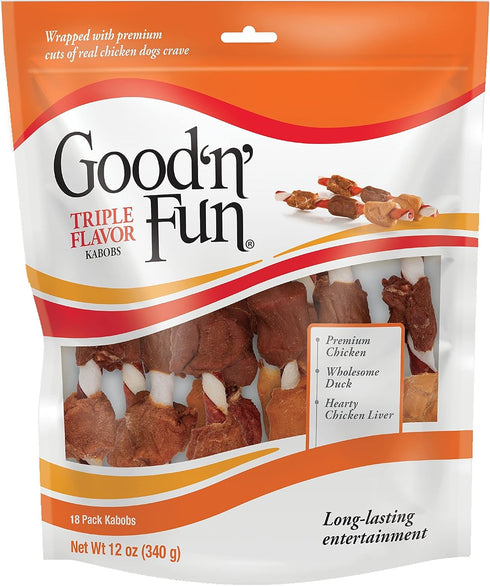 Good ’n’ Fun Triple Flavor Kabobs (18 Count) - Rawhide Snack for All Dogs (3 Pack)