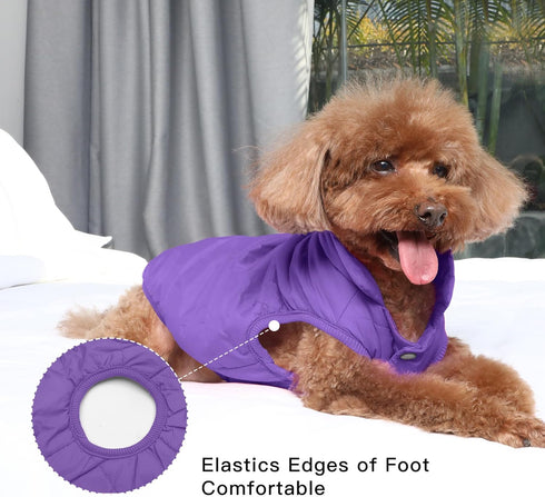 2 Layers Fleece Lined Warm Dog Jacket for Puppy Winter Cold Weather, Soft Windproof Small Dog Coat, Purple S