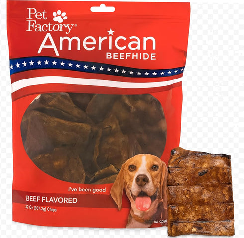 Pet Factory American Beefhide Chips Dog Chew Treats - Beef Flavor, 32