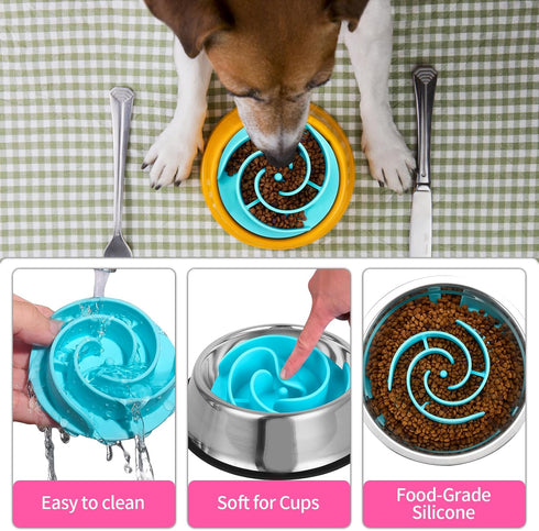 Bestalk Soft Silicone Slow Feeder Dog Bowls Insert, Suction Cups for Small, Medium, Large Dogs, Fits Basic and Elevated