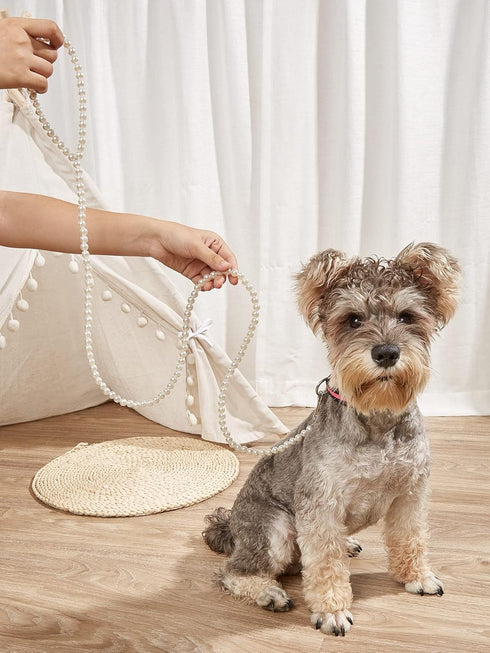 QWINEE Pearl Beaded Pet Leash Cat Dog Leash Elegant Puppy Leash Pet Leash with Lockable Hooks for Small Medium Dogs Cats Kitten White One Size