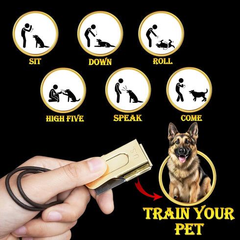 Mythrojan Brass and Steel Pet Training Clicker, Puppy Dog Training Cricket Clicker with U.S. Engraved Military Gear