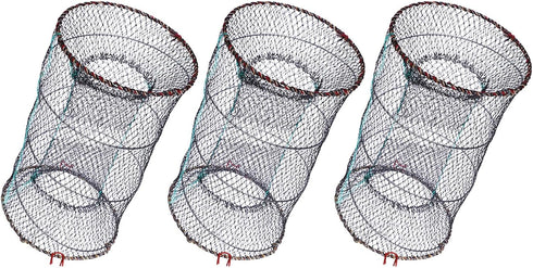 GLEAVI Foldable Fishing Net 3pcs Set, Nylon Mesh Crab Bait Cage Trap