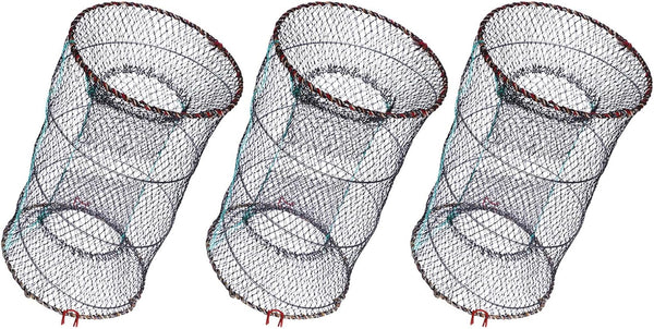 GLEAVI Foldable Fishing Net 3pcs Set, Nylon Mesh Crab Bait Cage Trap