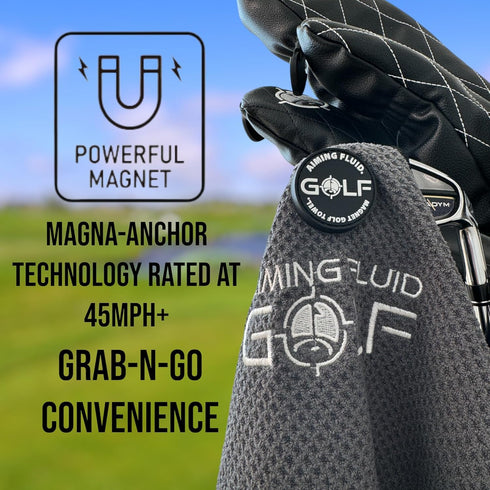 Multi-Function Magnetic Golf Towel, 16" x 24", Light Grey with Wash Pocket and Ball Scrubber