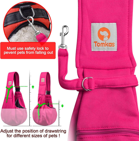 TOMKAS Dog Sling Carrier, Adjustable Strap for Small Dogs, Rose Red, Zipper Pocket for 3-10 lbs