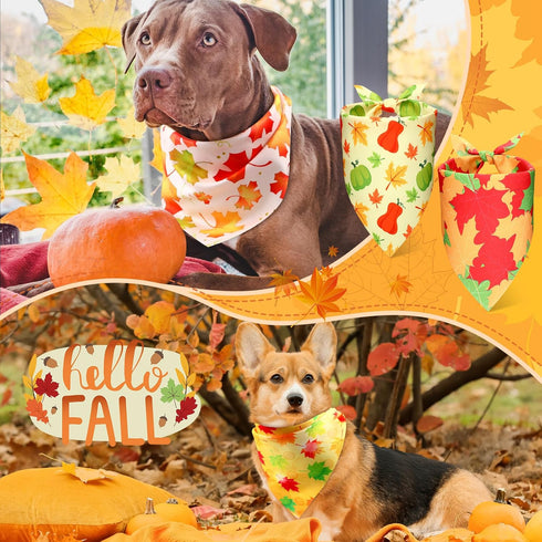 100 25 Preboun Pcs Fall Thanksgiving Dog Bandanas Bulk Pumpkin Maple Leaves Bandanas for Dogs Triangle Kerchief Bibs