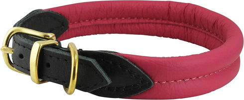 Dogs My Love Pink Soft Genuine Rolled Leather Dog Collar with Brass Hardware (17.5"-19" Neck Circumference)