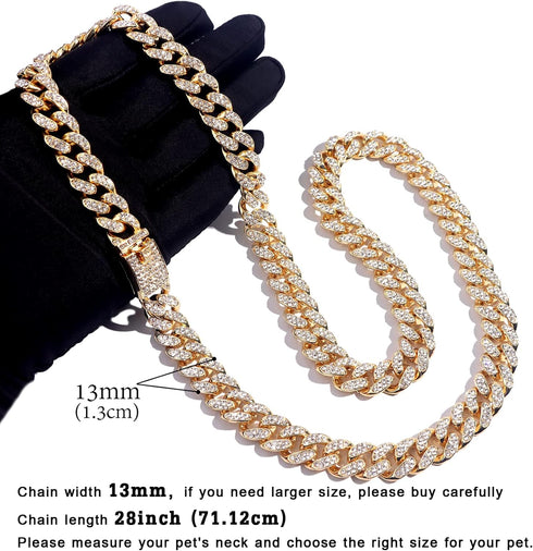 Cuban Link Dog Collar in Gold Silver Color, Metal Dog Chain Collar for Dogs Cats Jewelry 8/10/14/16/18/20/24/28 Inch