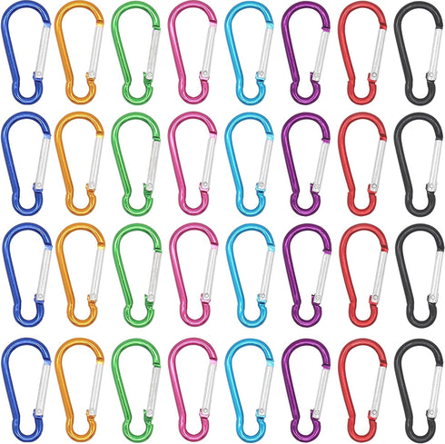 H&W 1.8'' Small Aluminum Carabiner D Ring 32pcs, Durable Spring-Loaded Gate Clips, 8 Colors