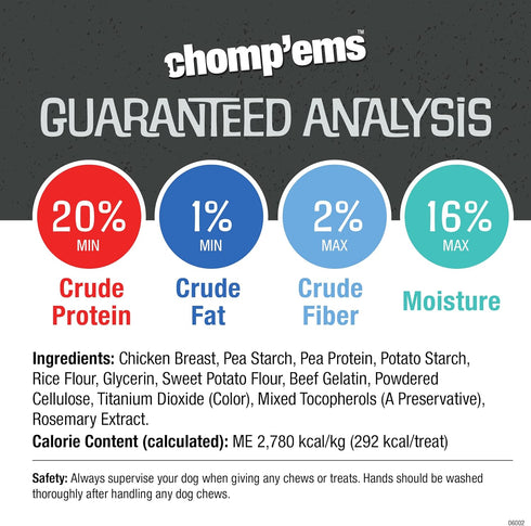 CHOMP 'EMS Chicken Hide Free Dog Chews, Rawhide Free, No Hide Alternative Chew Treat, 7", 2 Count