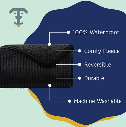 Premium Soft Dog/Cat Waterproof Blanket, Washable Reversible Sherpa Fleece, Small, Medium, Large (Black Small Striped