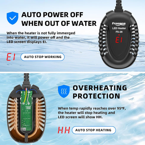 FREESEA 100W Aquarium Fish Tank Heater: Small Submersible Turtle Heater with Adjustable Temperature Controller for