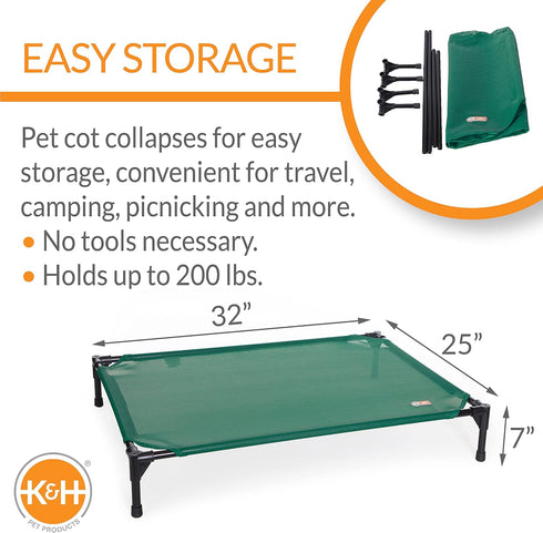 K&H Pet Products Elevated Outdoor Dog Cot Bed, Medium Green, Washable Breathable Mesh, Heavy Duty Frame