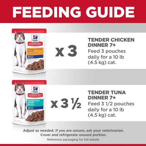 7+ Pack, 2.8 oz. 12-Pack Hill's Science Diet Adult Wet Cat Food Variety Chicken & Tuna, Pouches