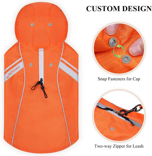 VIVAGLORY Dog Raincoat for Medium Dogs, Lightweight Reflective Safety Vest Jackets for Adventures, Orange