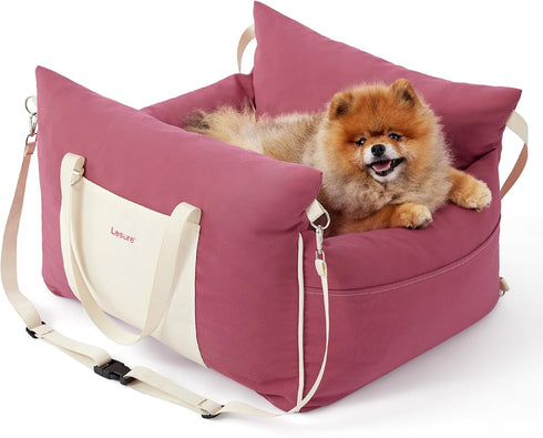 Lesure Small Dog Car Seat - Waterproof Booster Seat with Storage Pockets, Clip-On Safety Leash, Memory Foam Filling,