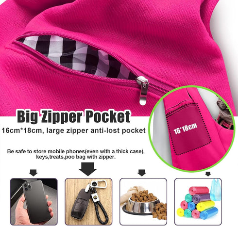 TOMKAS Dog Sling Carrier, Adjustable Strap for Small Dogs, Rose Red, Zipper Pocket for 3-10 lbs