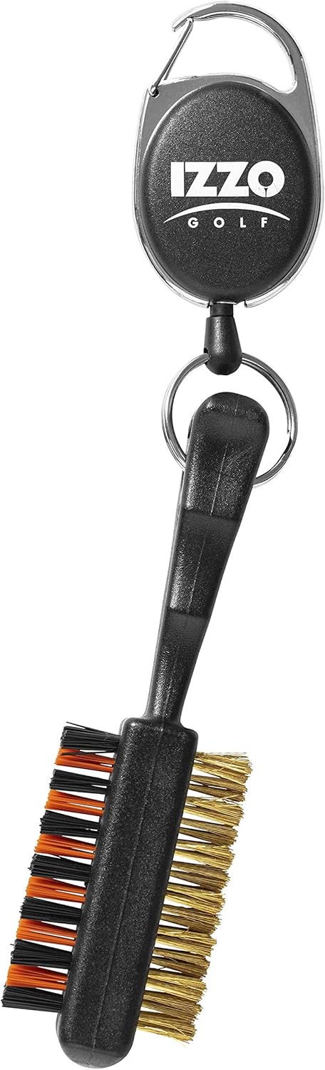 IZZO Golf Double Sided Golf Club Brush, Includes Golf Club Scrub Brush, Groove Cleaner & Retractable Zinger for Golf Bag