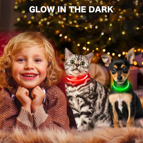 BSEEN Light Up Dog Collar, Rechargeable LED TPU Cuttable Lighted Collar for Small Medium Large Dogs (XS-Red, 40cm)