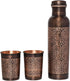 Pure Copper Water Bottle with 2 Tumblers Set, Beautiful Floral Pattern for Ayurveda Health Benefits