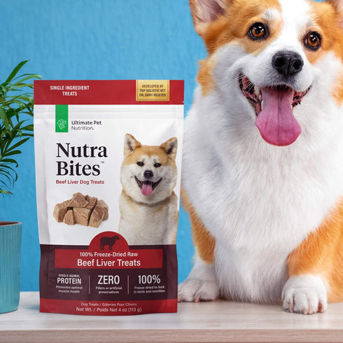 ULTIMATE PET NUTRITION Nutra Bites Freeze Dried Raw Single Ingredient Training Treats for Dogs, 4 Ounces, Beef Liver