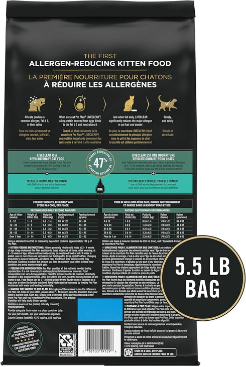 Purina Pro Plan LiveClear Dry Cat Food for Kittens - Chicken & Rice Formula - 5.5 lb. Bag