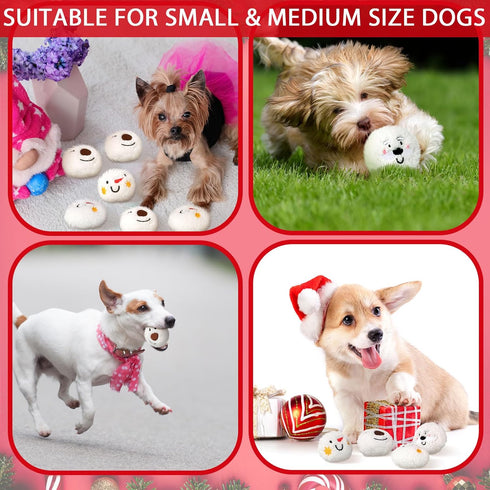 Syhood 60 Pcs Christmas Snowball Dog Toys - Plush Snowballs for Dogs - Indoor Outdoor Santa Elk Gifts for Small and