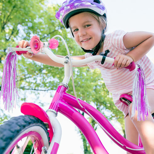 Kids Streamers and Bike Bell for Girls, 1 Pack Flower Bicycle Bell with 2 Pack Handlebar Streamers