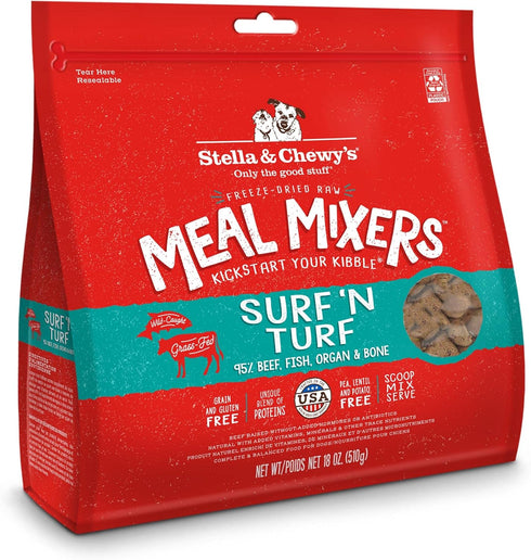 Stella & Chewy's Freeze Dried Raw Surf & Turf Meal Mixer – Dog Food Topper for Small & Large Breeds, Grain Free, 18 oz