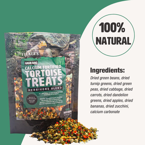 Fluker's Grub Bag, Calcium Fortified Tortoise Treats, All Natural Herbivore Blend for Tortoise and Herbivore Pets, 4 oz