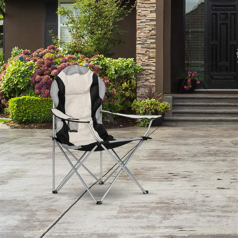Kcelarec Portable Folding Camping Chair with Arm Rest Cup Holder and Carrying and Storage Bag (Medium-Grey&Black)